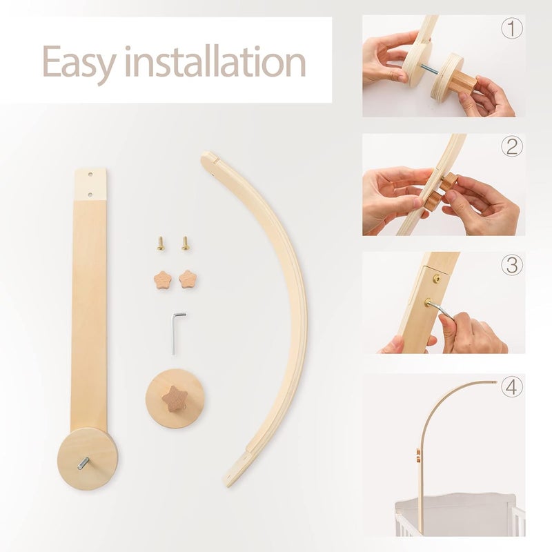 let's make Baby Crib Mobile Arm - Wooden Baby Mobile Crib Holder for Hanging Baby Crib Attachment for Nursery Decor (Curved Structural Arm) - Image 3